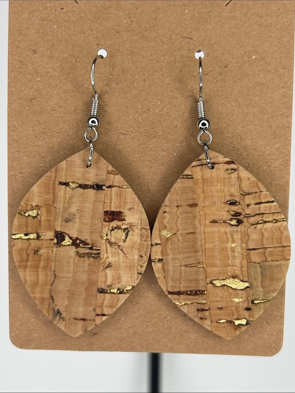 Real Pressed Cork Earrings with Gold Accent Fashion Jewelry